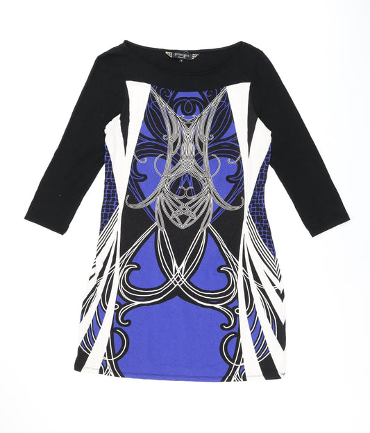 Additional front view of Principles women’s black geometric viscose shift, size UK 12, boat neck pullover