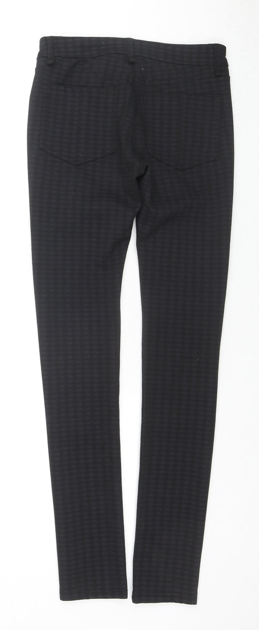 Denim & Co. Womens Black Check Polyester Trousers Size 6 L28 in Regular Zip