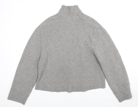 H&M Mens Grey High Neck Polyester Pullover Jumper Size S Long Sleeve