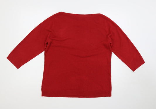 Love Knitwear Womens Red Boat Neck Acrylic Pullover Jumper Size 14