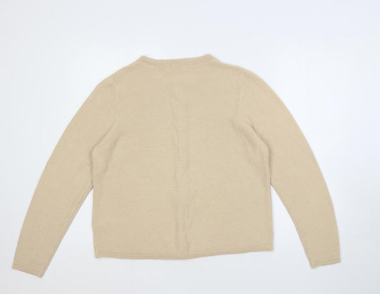 Classic Womens Beige Round Neck Acrylic Cardigan Jumper Size 16