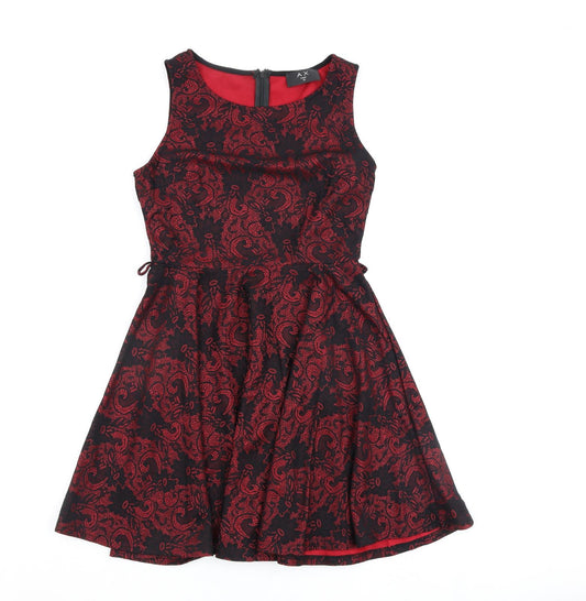 AX Paris Womens Red Polyester A-Line Size 10 Round Neck Zip