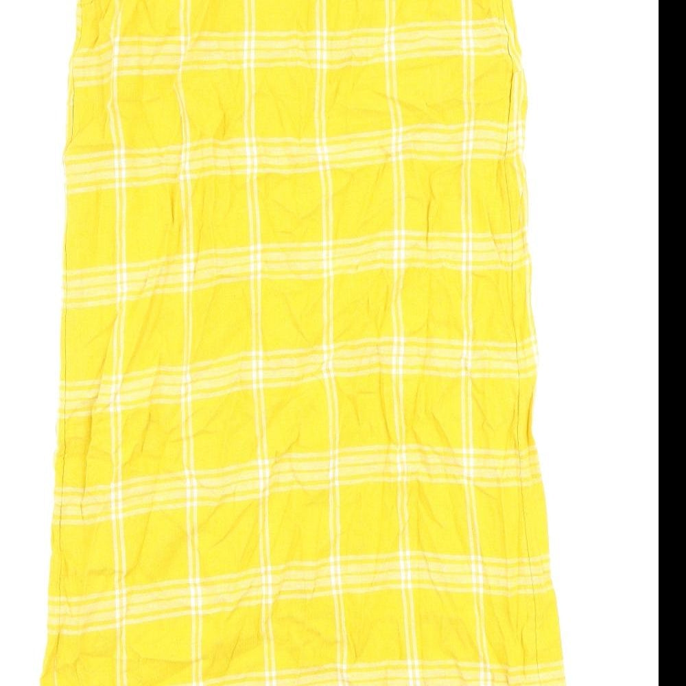 Marks and Spencer Womens Yellow Check Flax A-Line Size 8 Round Neck Pullover
