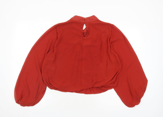 Boohoo Womens Brown Polyester Basic Blouse Size 10 Mock Neck