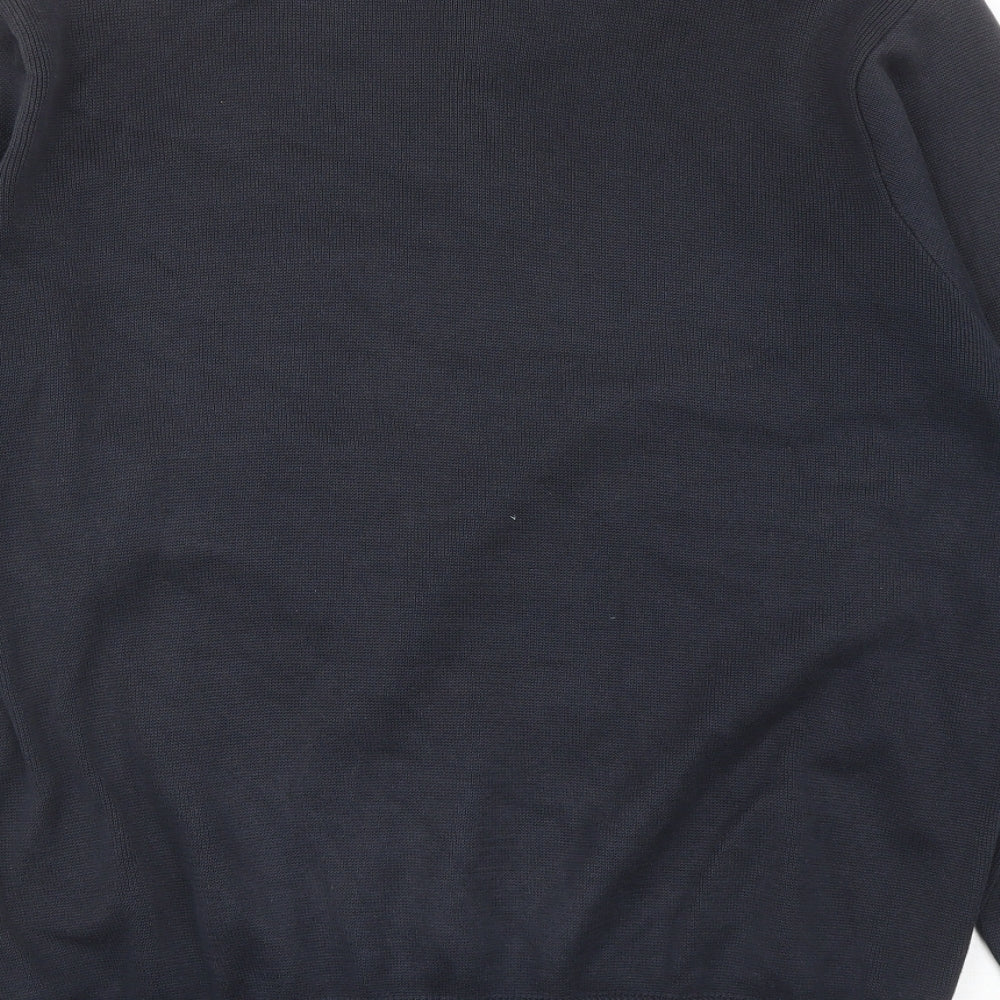 Blue Harbour Mens Blue Round Neck Cotton Henley Jumper Size M Long Sleeve