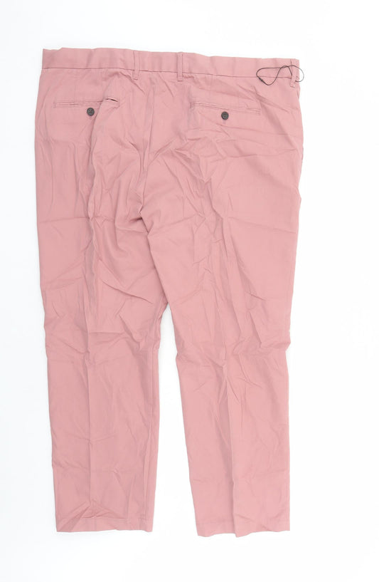 Marks and Spencer Mens Pink Cotton Trousers Size 42 in L28 in Regular Zip