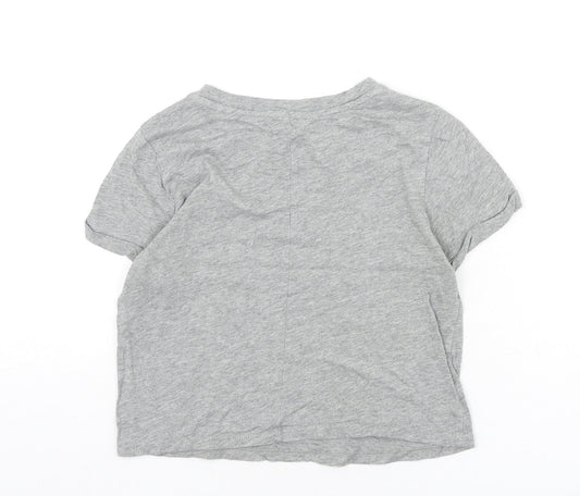 FOREVER 21 Womens Grey Polyester Cropped T-Shirt Size S Round Neck