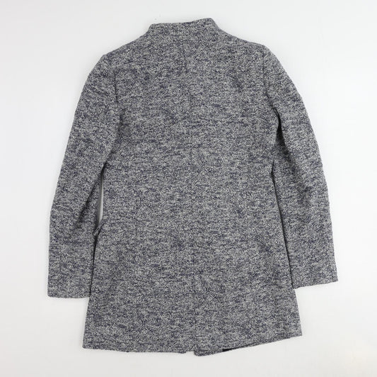 Zara Womens Blue Overcoat Coat Size L Snap