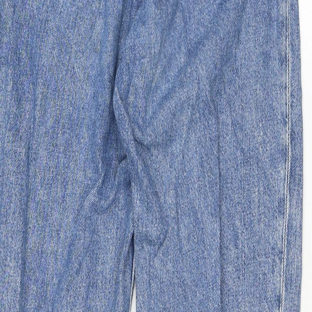 Monki Womens Blue Cotton Straight Jeans Size 26 L29 in Regular Zip - Embroidery, Flowers, Butterfly