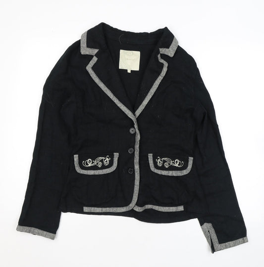 Fransa Womens Black Jacket Blazer Size M Button - Embroidery Flowers