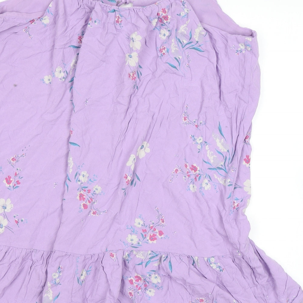 In Other Words Womens Purple Floral Viscose Basic Tank Size 16 Round Neck - Beads, Keyhole Neckline