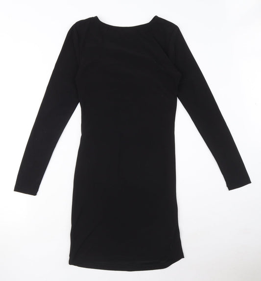 Topshop Womens Black Polyester Bodycon Size 10 Round Neck Pullover - Ruched detail