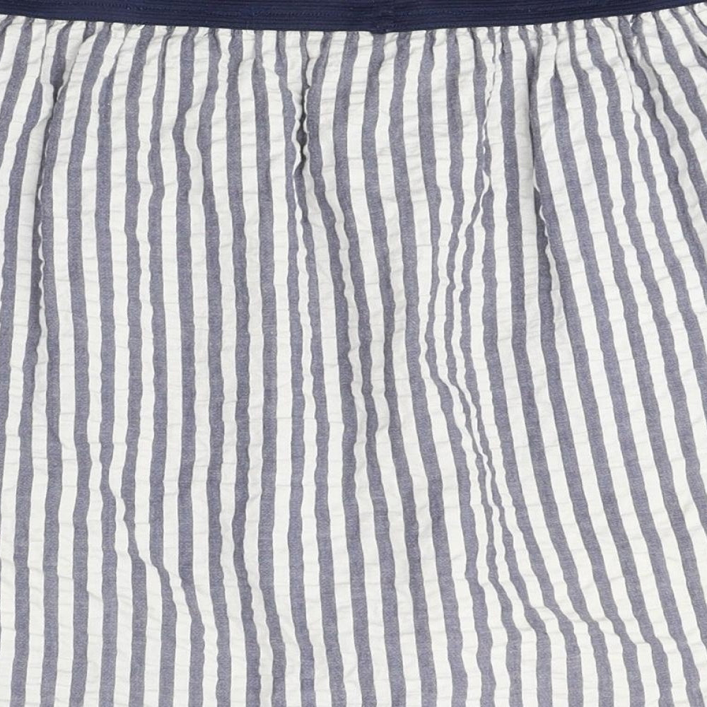 Brand and care label for BDG women’s blue striped polyester a-line skirt, size S, - pockets