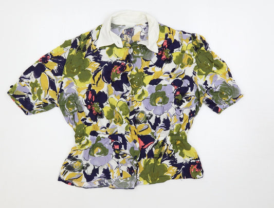 Additional front view of Canda women’s multicoloured geometric viscose basic button-up, size UK 16, collared - peplum