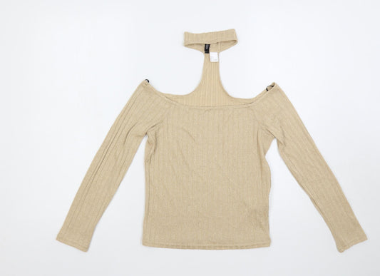 Divided by H&M Womens Beige High Neck Polyester Pullover Jumper Size S - Cut Out