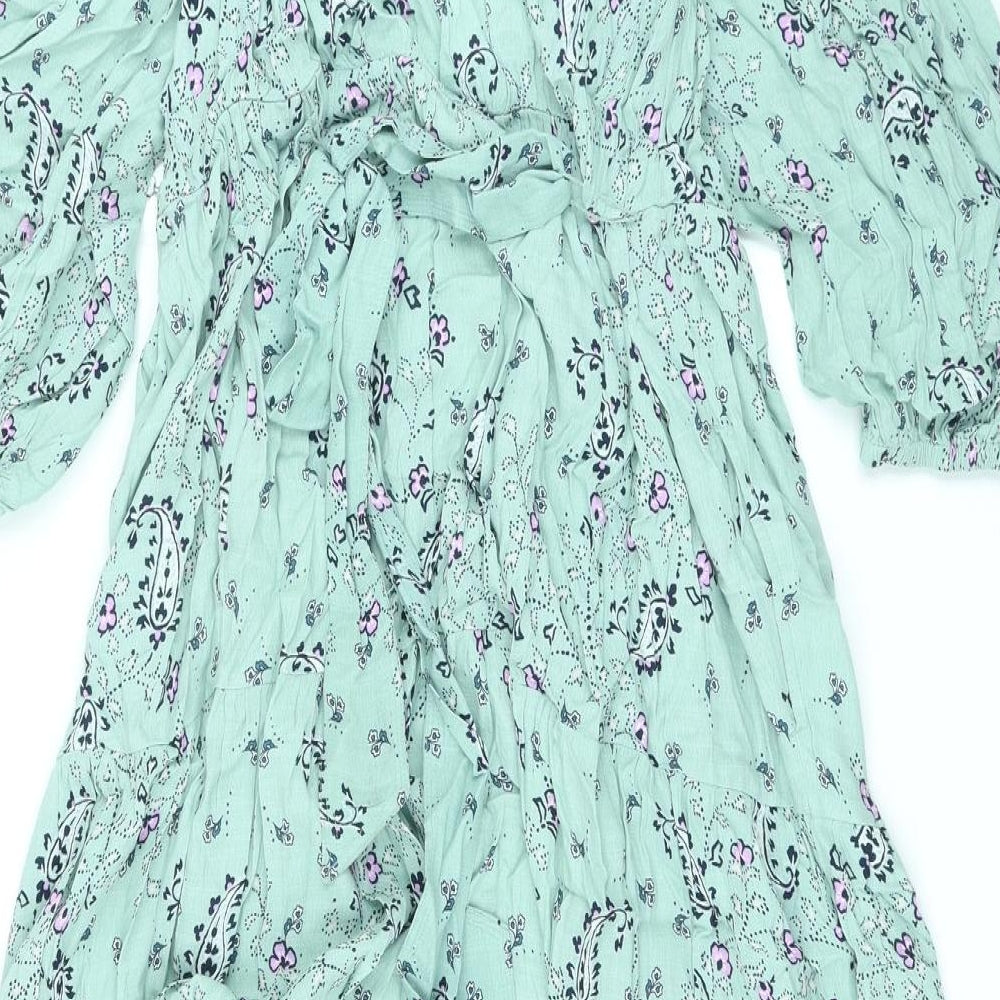 Per Una Womens Green Floral Viscose Kaftan Size 8 V-Neck Button