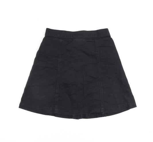 Monki Womens Black Cotton A-Line Skirt Size 6 Button