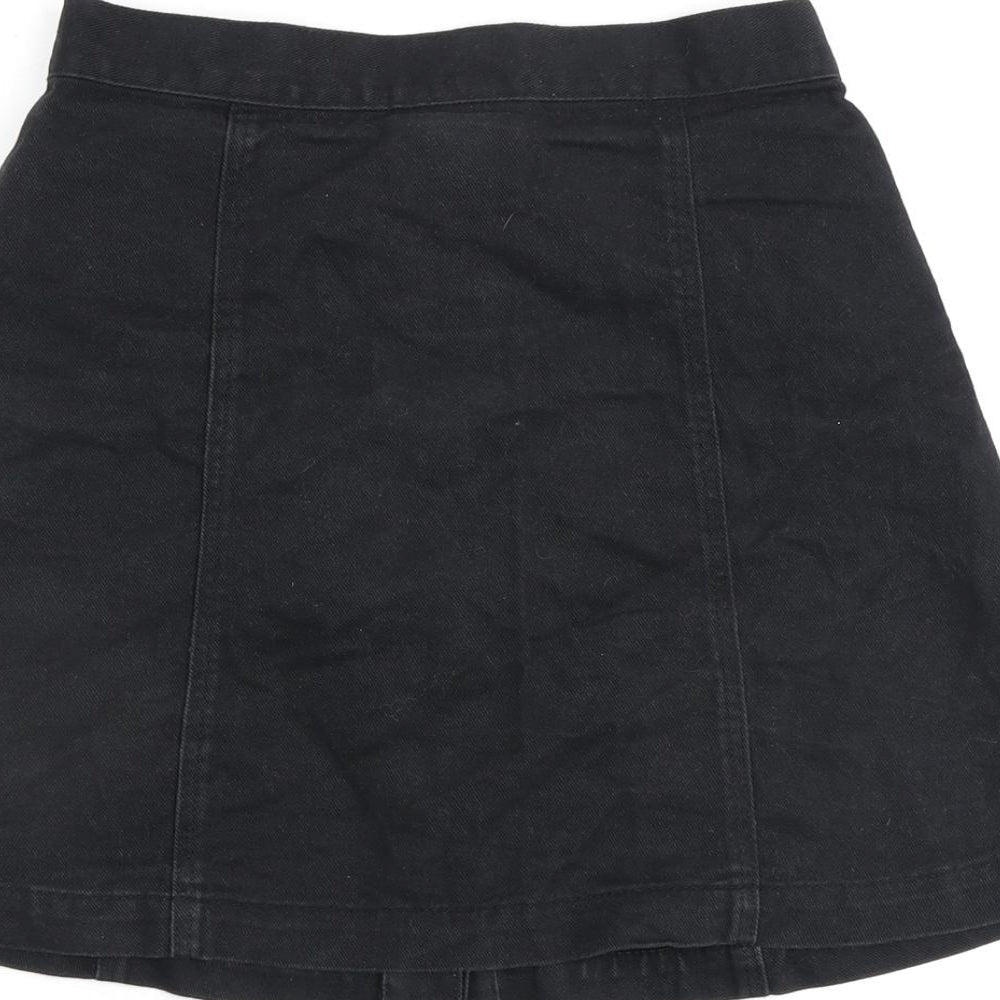 Monki Womens Black Cotton A-Line Skirt Size 6 Button