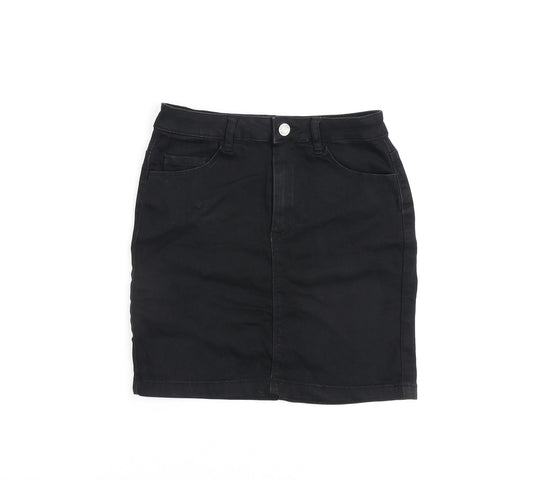 Missguided Womens Black Cotton A-Line Skirt Size 8 Zip