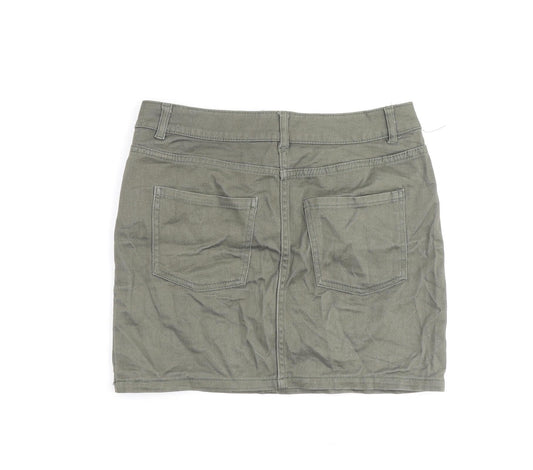 H&M Womens Green Cotton A-Line Skirt Size 8 Zip