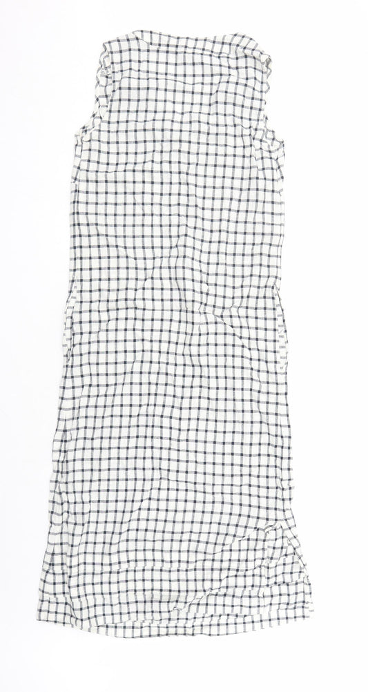 Marks and Spencer Womens White Check Flax A-Line Size 6 V-Neck Zip