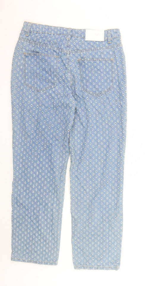 Boohoo Mens Blue Geometric Cotton Straight Jeans Size 32 in L29 in Regular Button