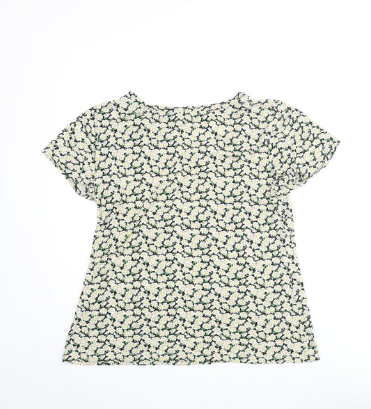 French Connection Womens Multicoloured Floral Viscose Basic T-Shirt Size L Round Neck