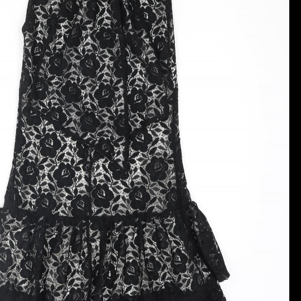 Miss Selfridge Womens Black Polyester Fit & Flare Size 6 Scoop Neck Pullover - Bow Frill