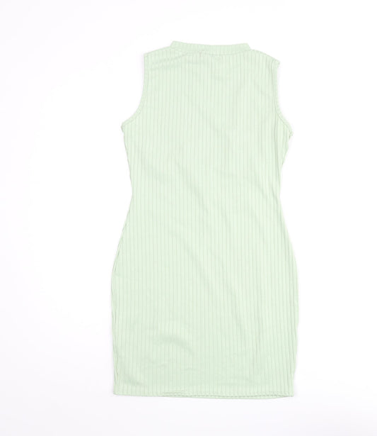 PRETTYLITTLETHING Womens Green Polyester Bodycon Size 10 Mock Neck Pullover - Ribbed
