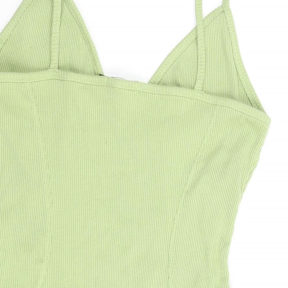 PRETTYLITTLETHING Womens Green Cotton Bodysuit One-Piece Size 10 Snap - Ribbed Logo