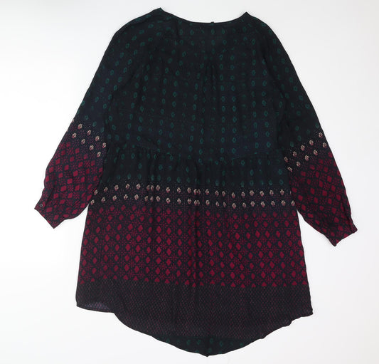 Staring at Stars Womens Blue Geometric Polyester Shift Size S Round Neck Pullover