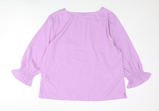 French Connection Womens Purple Polyester Basic Blouse Size 2XL Round Neck - Rouched