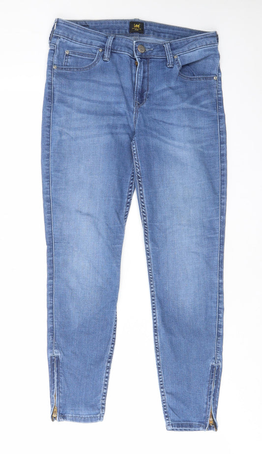 Womens UK Size 29 in Lee Regular Fit Cropped Blue Jeans