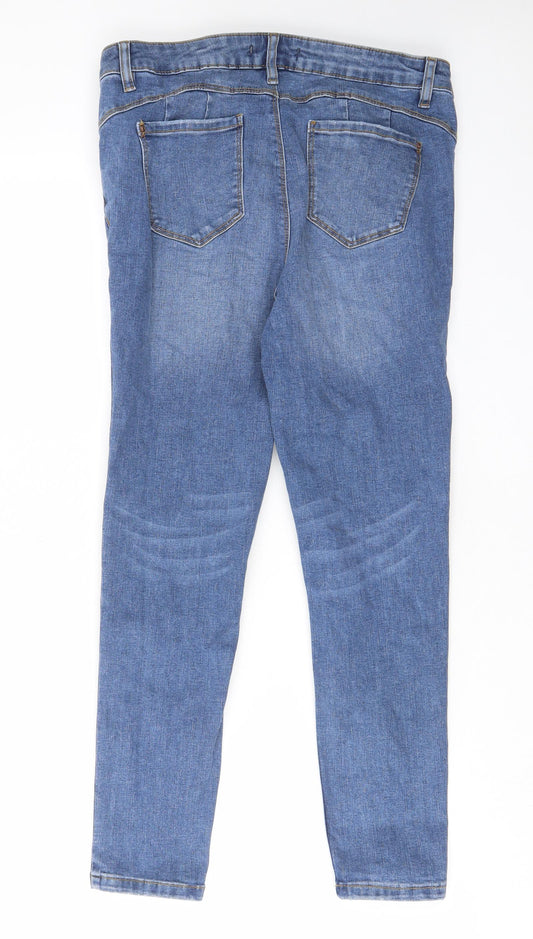Denim & Co. Womens Blue Cotton Skinny Jeans Size 14 L25 in Regular Zip - Pockets, Belt Loops