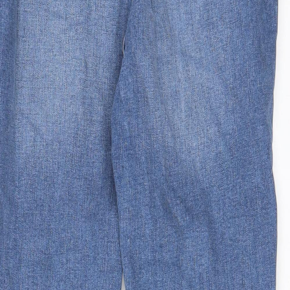Brand and care label for Denim & Co. women’s blue cotton skinny jeans, size UK 14 regular zip - pockets, belt loops