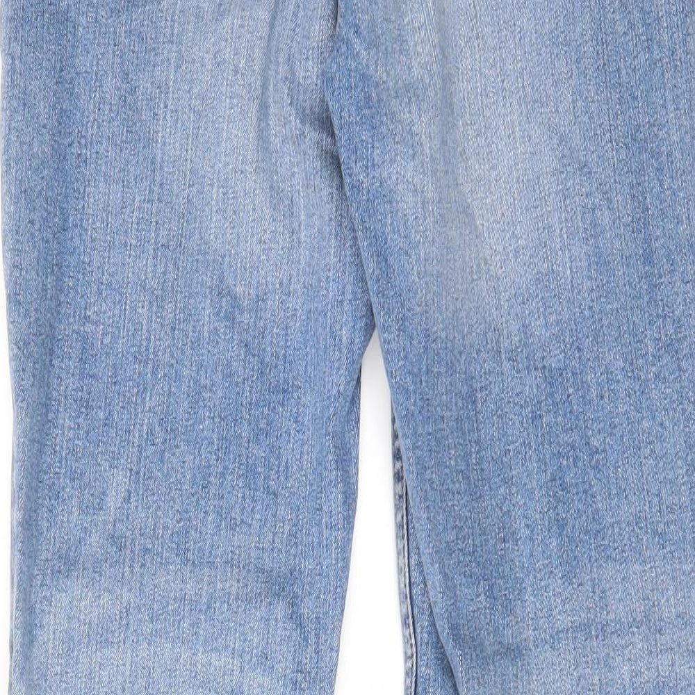 Mango Womens Blue Cotton Straight Jeans Size 8 L26 in Regular Zip - Embroided, Pockets, Belt Loops