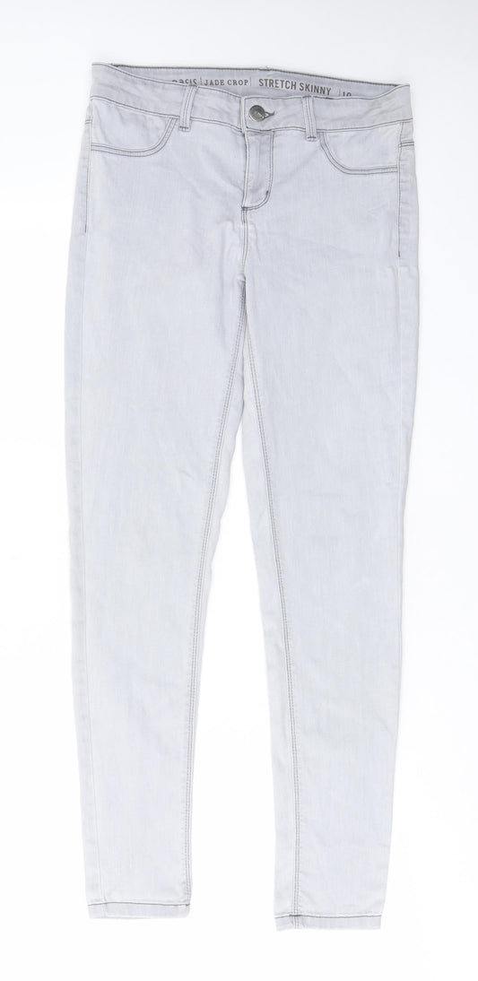 Oasis Womens Grey Cotton Skinny Jeans Size 10 L29 in Regular Zip - Pockets, Belt Loops