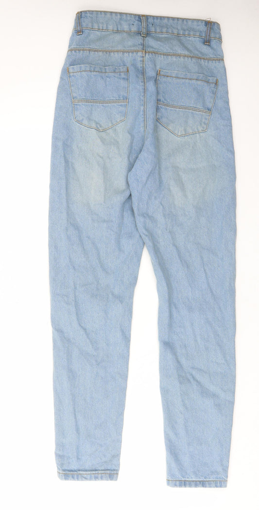 Boohoo Womens Blue Cotton Straight Jeans Size 6 L29 in Regular Zip - Pockets, Belt Loops