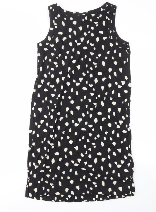 Marks and Spencer Womens Black Geometric Linen Sheath Size 10 Scoop Neck Pullover