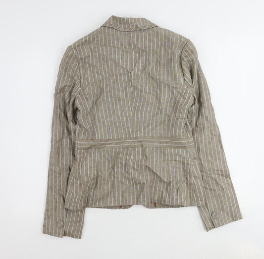 NEXT Womens Brown Striped Linen Jacket Suit Jacket Size 10