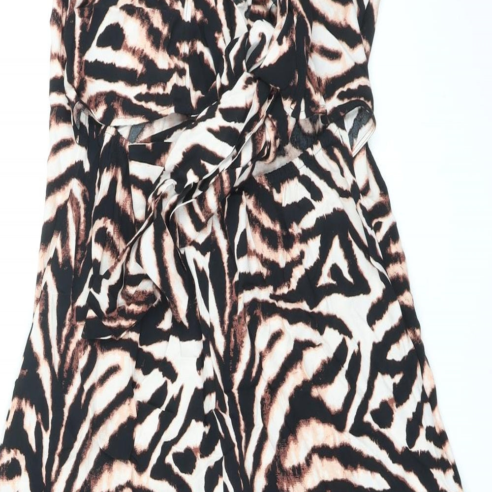 Marks and Spencer Womens Brown Animal Print Viscose Maxi Size 12 V-Neck Pullover - Tiger Print, Front Slit