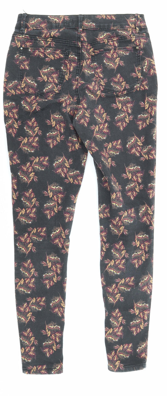 TU Womens Black Floral Cotton Skinny Jeans Size 8 L26 in Regular Zip - Pockets