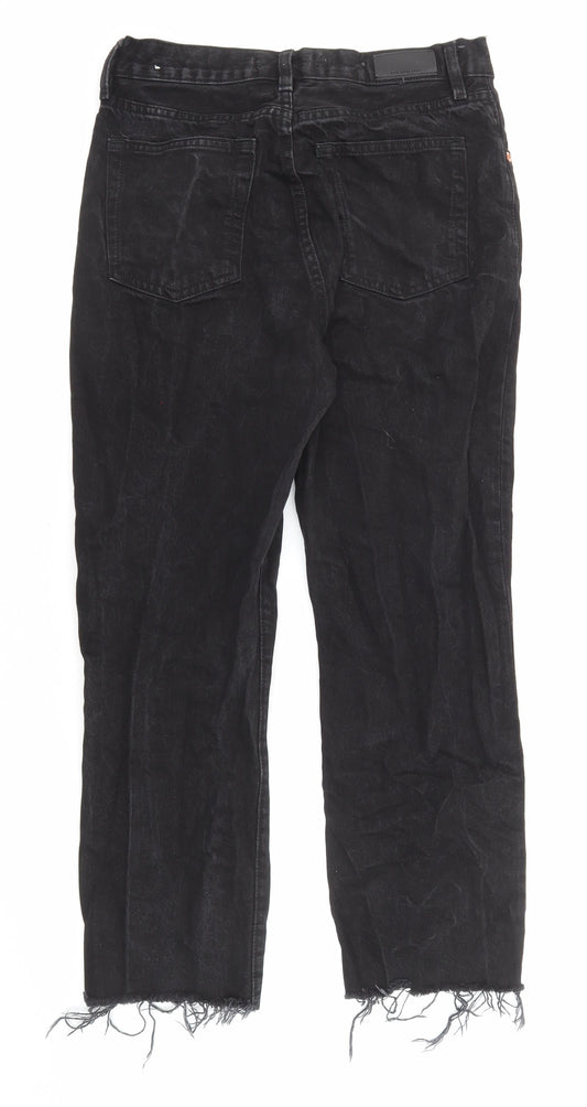 Mango Womens Black Cotton Straight Jeans Size 12 L25 in Regular Zip - Pockets