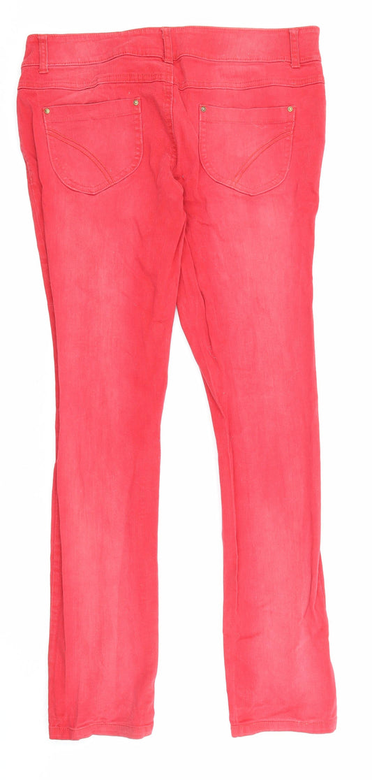 Denim & Co. Womens Red Cotton Straight Jeans Size 14 L31 in Regular Zip - Pockets
