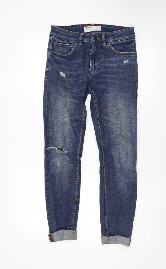 Womens UK Size 6 Bershka Regular Fit Skinny Blue Jeans
