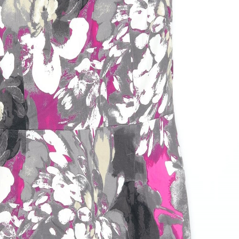 CC Womens Grey Floral Cotton Pencil Dress Size 10 Scoop Neck Zip