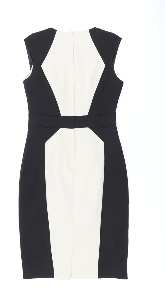 Dorothy Perkins Womens Black Polyester Pencil Dress Size 8 Scoop Neck Zip