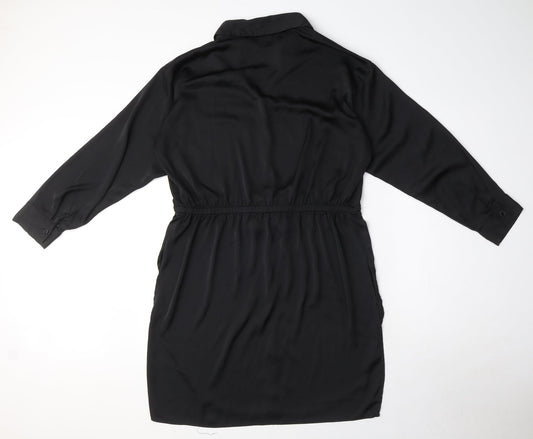 Zara Womens Black Polyester Shirt Dress Size S Collared Button - Drawstring
