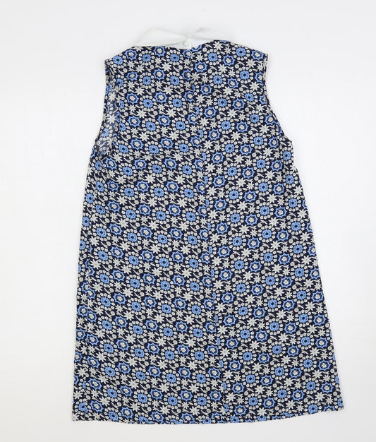 Hearts & Bows Womens Blue Floral Polyester Shift Size 8 Collared Button