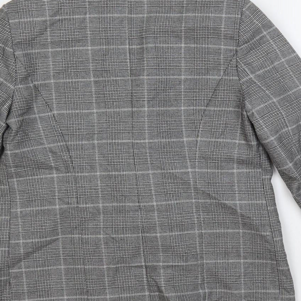 Brand and care label for Linea women’s grey plaid jacket blazer, size UK 10, button